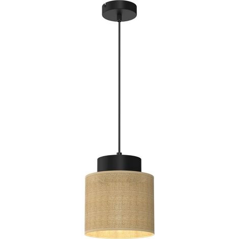 Suspension noire abat-jour jute beige Ø18 E27 Luminex
