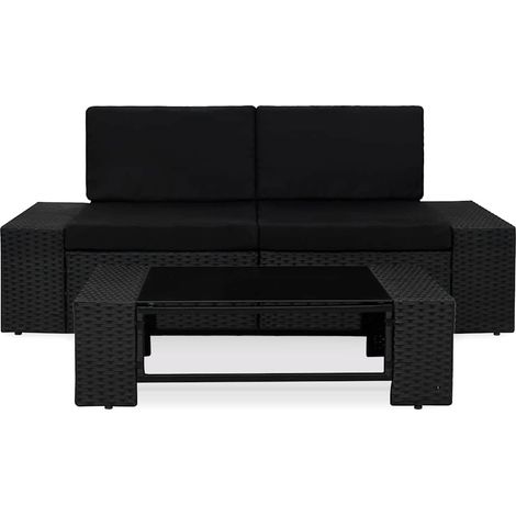Salon de jardin bas résine tressée ensemble extérieur modulaire avec table verre noir 3 pièces (1/5)
