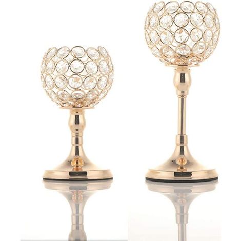 Ensemble de 2 bougeoirs en cristal doré pour la décoration (1/5)