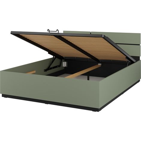 Letto contenitore HAVANA 160x200 cm – Colore verde salvia e nero – Design pratico e moderno