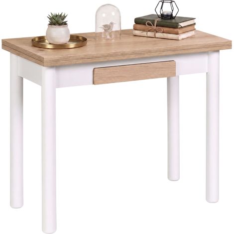 Mesa Cocina Extensible Kitchi Libro 1 Cajón Blanco Mate Roble 80x76x40-80 cm