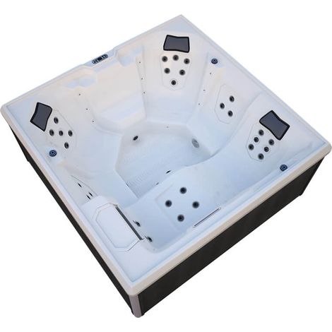 Home Deluxe – Jacuzzi extérieur STREAM BIG PURE pour 5 personnes – 34 jets de massage – Dimensions 208 x 208 x 88 cm – Chauffage 3000W – 4 bandes lumineuses LED