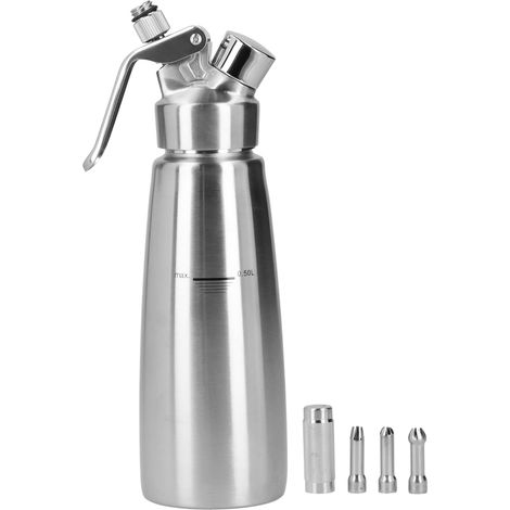 Distributeur crème fouettée en acier inoxydable 304, 500ml, siphon à chantilly pour café, dessert, gâteau, pâtisserie DIY. (1/5)