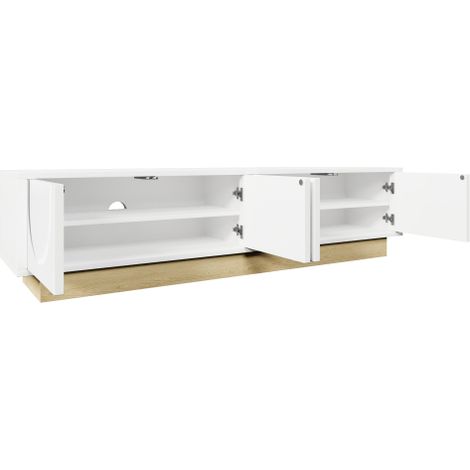 Meuble TV bas moderne – 175 x 40 x 41,5 cm, blanc mat, 4 compartiments avec portes en relief 3D – Style contemporain et rangement (1/5)