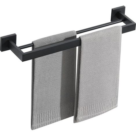 Porte Serviette Mural Salle de Bain, Support Serviette de 2 Barres en Acier Inoxydable pour Cuisine Lavabo Toilette, 50CM Finition Noir Mat (1/5)