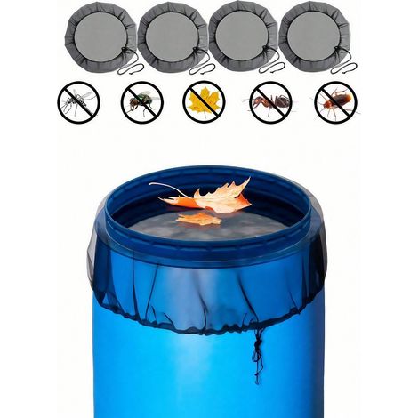 1 housse en maille pour baril à pluie, écran filtrant avec cordon réglable, empêche les moustiques et les débris, accessoire de jardin extérieur taille S (1/5)