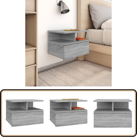 Table de chevet flottante Sonoma gris Bois d’ingénierie - Table De Chevet - Meuble De Chambre - Table De Nuit - Étagère Murale - Rangement Minimaliste (1/5)