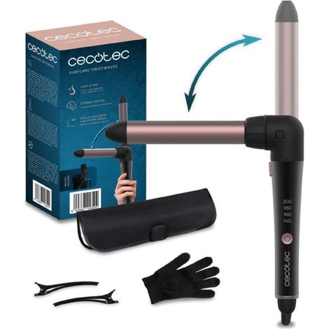 Cecotec Fer à Boucler SurfCare 3200 TwistWaves. 60W, Tête de 32 mm de Diamètre, Coude à 90º, Confort d'Utilisation