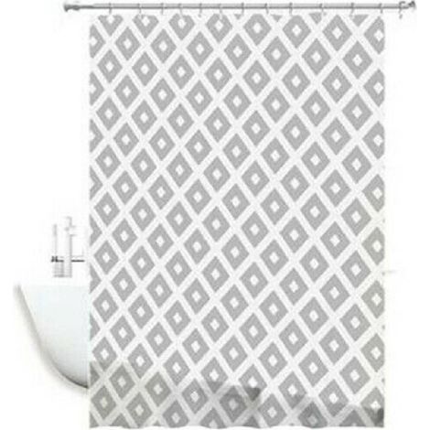 Trade Shop - Tenda Per Doccia Impermeabile Tessuto Pvc 12 Ganci In Plastica Rombi 180x200cm -