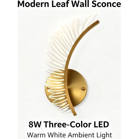 Applique murale moderne en forme de feuille, applique LED tricolore 8W, lumière d'ambiance, veilleuse décorative pour chambre. (1/5)
