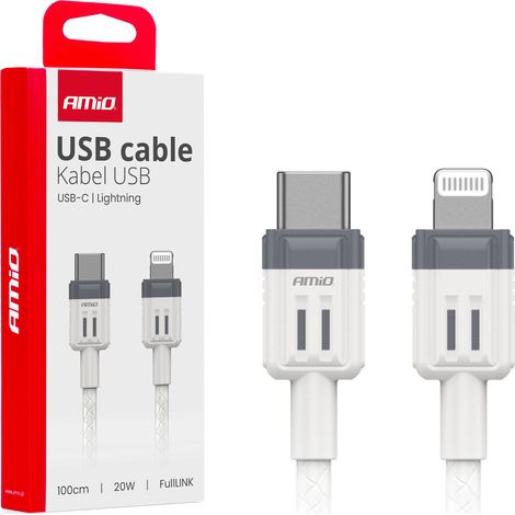Cavo di ricarica USB-C - iPhone Lightning FullLINK 20W 100cm amio-03910 (1/3)