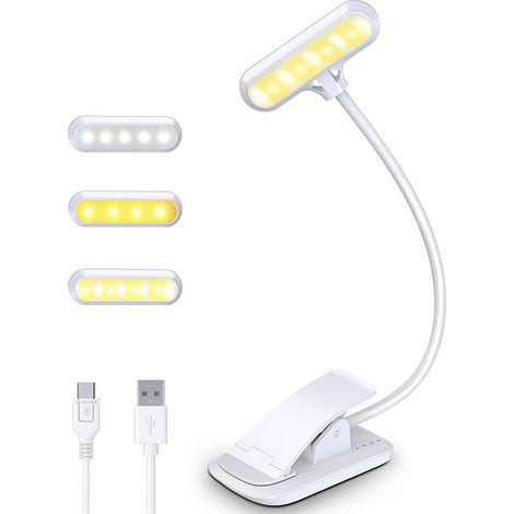 Lámpara de lectura con 9 LED, 3 temperaturas de color, brazo flexible de 360° e indicador de 4 niveles. Ideal para la oficina, la cama y para viajar. (1/5)