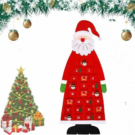 Calendrier De L Avent En Feutre - 24 Poches Suspendu Avec Cintre - Décoration Murale Noël - Réutilisable Et Lavable - 1 Pièce (1/5)