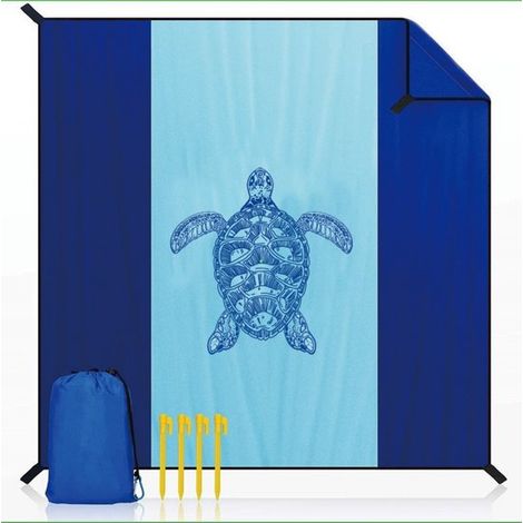 Alfombra de playa (210 x 200 cm)，Impermeable，resistente a la arena y a la intemperie，Incluye 4 estacas resistentes al viento (1/5)