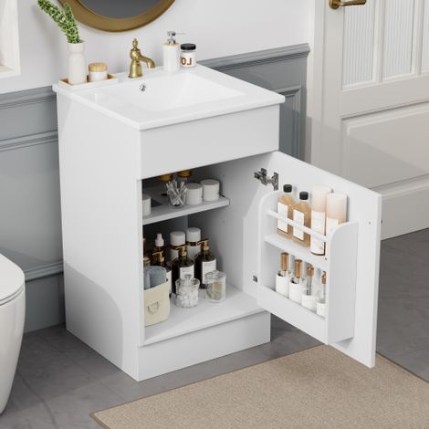 Tocador de 20 pulgadas con lavabo, mueble con estante en puerta y estante ajustable, blanco (1/5)
