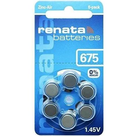Pila renata ZA675 zinc aire 1,45 voltios capacidad 660mAh