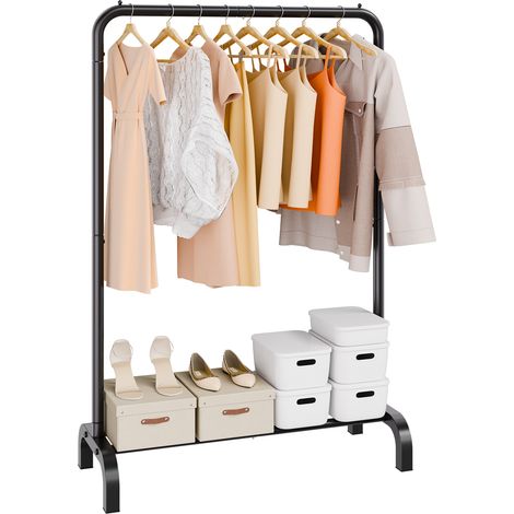 VEVOR Perchero Burro para Ropa de 1 Barra Largo de 1010 mm Alto de 1510 mm Perchero de Acero al Carbono con Zapatero en Parte Inferior Perchero de Pie para Guardar Ropas Zapatos en Dormitorio, Negro