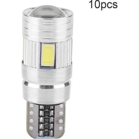 Lot de 10 Ampoules LED T10 5630 6SMD W5W Canbus Anti-Erreur, Feu de Position Plaque d'Immatriculation, Blanc (1/5)