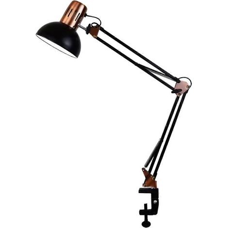 Lampe de table LED pliable industrielle avec pince, douille E27, bras télescopique pivotant, lampe de lecture pour dortoir ou chambre d'enfant, prise européenne. (1/5)