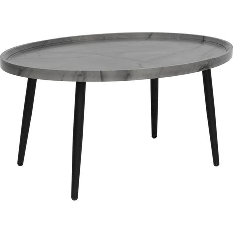 Lisa Design – Table basse effet marbre ovale 80 cm – Pieds en métal noir – Résistante à l'humidité et aux rayures – Pour petits espaces (1/5)