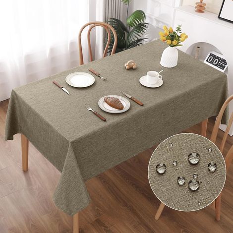 Nappe lavable aspect lin 140x220cm, hydrofuge, résistant aux rayures