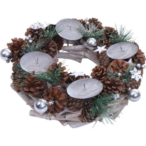 Portacandele natalizio corona avvento decorativo centrotavola portalumini legno MVG Ø 32cm, senza candele