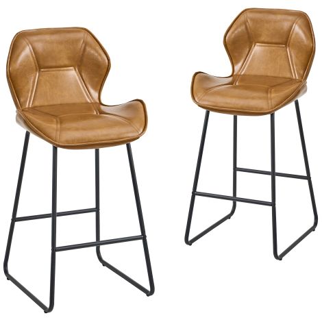 Tabourets de bar en similicuir (Lot de 2) — Chaises de bar de style moderne (avec dossiers, structures en métal et repose-pieds) — Idéales pour cuisines, bars, espaces bar à domicile et coins repas — (1/4)