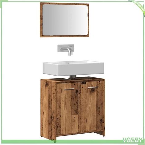Meuble de salle de bain - ABI - Armoire avec miroir - Vieux bois - 60x33x60 cm - Design contemporain (1/5)
