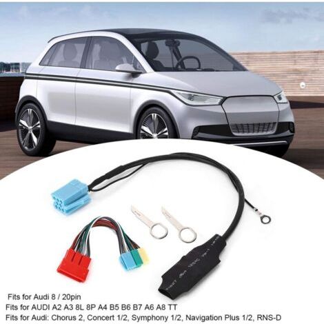 NALOOKAMIC Adaptateur Bluetooth AUX, 20pin / 8pin Bluetooth 5.0 Connecteur Radio Autoradio Convient pour Remplacement pour A2 A3 8L 8P A4 B5 B6 B7 A6 A8 TT Chorus 2 Concert 1/2 Symphonie (1/3)