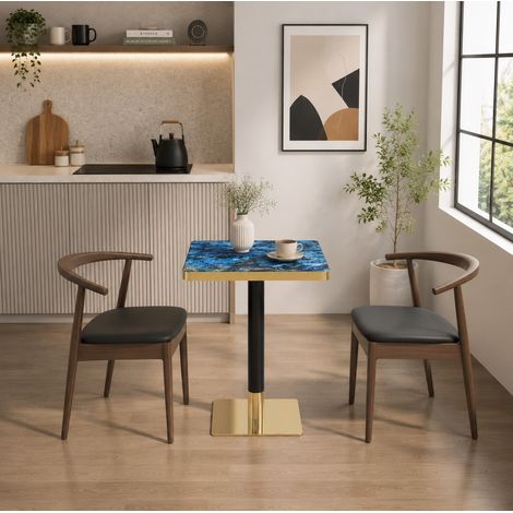 Quadratischer Esstisch 60 x 60 cm in Marmoroptik mit Metallgestell, Blau (1/5)