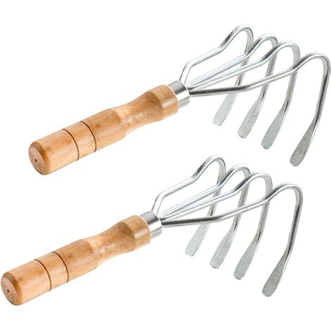 Râteau à Huîtres en Acier Inoxydable et Bois pour Pêche la Palourde sur Plage, 2 Pièces Manches Ergonomiques Antidérapants, Outil de Plage Pratique pour Creuser et Ramasser (1/5)