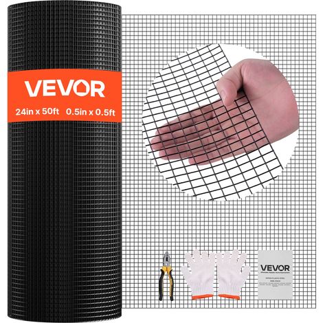 Grillage Métallique Noir Maille 1,27 cm Rouleau Grillage à Poule Clôture Soudé Fil en Fer Galvanisé Revêtement Vinyle PVC 61 cm x 15,2 m Calibre 19 pour Jardin Enclos Poulaillers Cage Animaux (1/5)