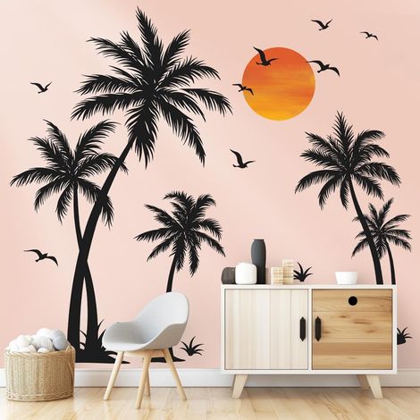 Stickers Muraux Palmier Noir Arbre Autocollants Muraux Plantes (1/5)