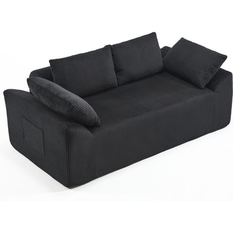 Sofá Recto 1 Plaza en Tela, Diseño Bajo Sin Estructura, Bolsillos Laterales, Negro, 67.0 × 45.0 × 67.0 cm (1/5)