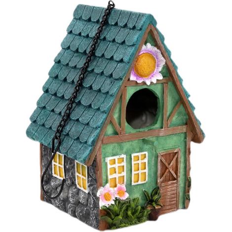 Mangiatoia per uccelli sospesa da giardino, mangiatoia per uccelli, albero decorativo in resina, ornamenti esterni fatti a mano (1/5)