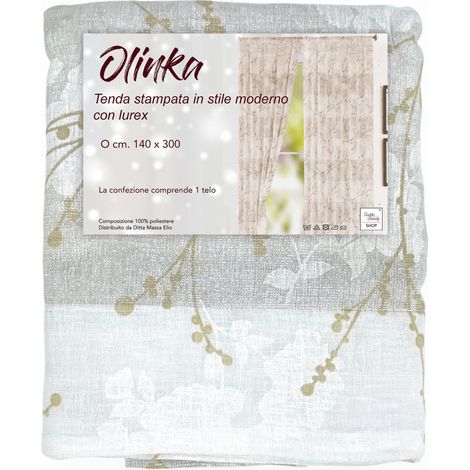 Tenda Olinka con Fiori e Lurex - 140x300 cm Beige - Semitrasparente Poliestere - Fettuccia Universale