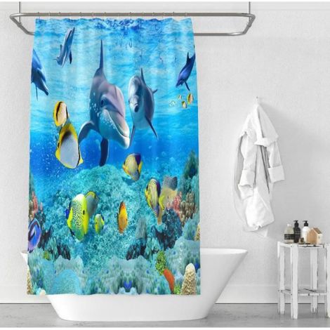 Rideau De Douche - Dauphins - Polyester Imperméable - 180 x 200 cm - Salle De Bains - 1 Pièce (1/3)