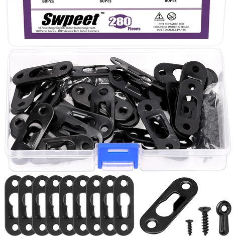 280Pcs 45 x 16mm acier au carbone noir cintres à trou de serrure unique avec vis et boîtier de fixation à bouton tournant Kit d’assortiment, plaque accrocheuse de serrure cintre pour cadre, clé (1/5)