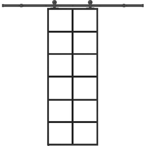 Schiebetür mit Beschlag 76x205 cm ESG-Glas & Aluminium