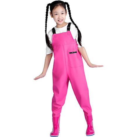 Salopette de pêche imperméable enfant PVC cuir, combinaison intégrale anti-pluie, vêtement de mer étanche, waders jaunes taille 32/33 (1/2)