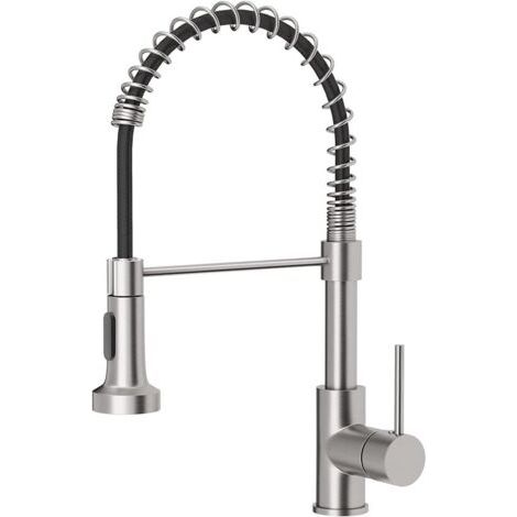 Robinet de cuisine avec douchette extractible, style industriel, 1 poignée, 1 trou ou 3 trous, pour évier de camping-car, buanderie, camping-car, bar, acier inoxydable, nickel brossé