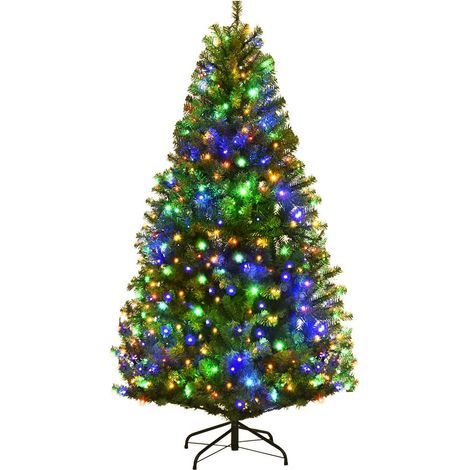 COSTWAY Albero di Natale 120/150/180/210 cm, Albero di Natale con Luci Incorporate 11 Modalità di Illuminazione, 300/600/1000/1570 Rami e Base in Metallo, Perfetta per Casa e Negozio (210cm) (1/5)