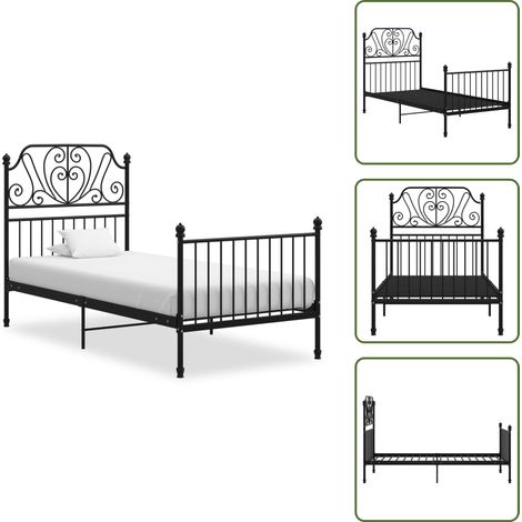 Bettgestell Schwarz Metall 90x200 cm - Metallbett - Doppelbett - Boxspringbetten - Bettrahmen - Schlafzimmermöbel