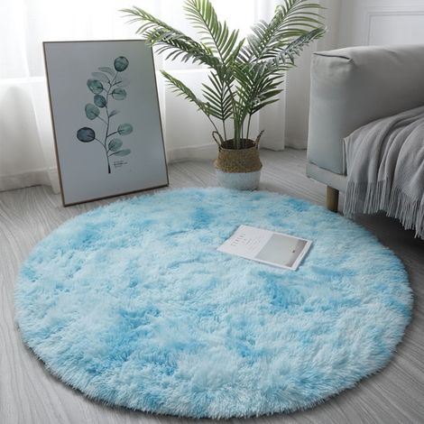 Tapis Rond Shaggy - 40 cm - Matière Mélangée Douce - Antidérapant - Pour Salon Chambre à Coucher Chambre d'Enfant - Bleu (1/5)