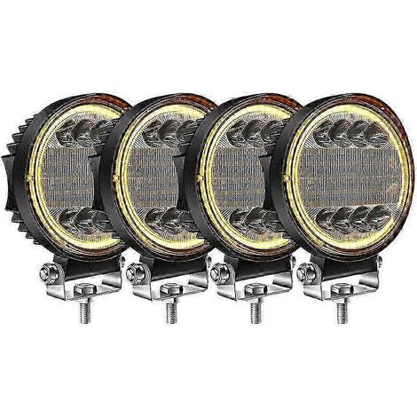 4 projecteurs de travail LED ronds ambrés combinés pour SUV tout-terrain (1/5)