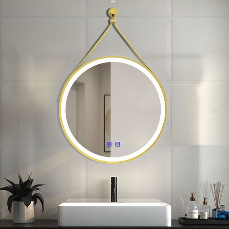 AICA 70x70cm Specchio da bagno rotondo. Antiappannamento Dimmerabile 3 temperature di colore Bordo oro (1/4)