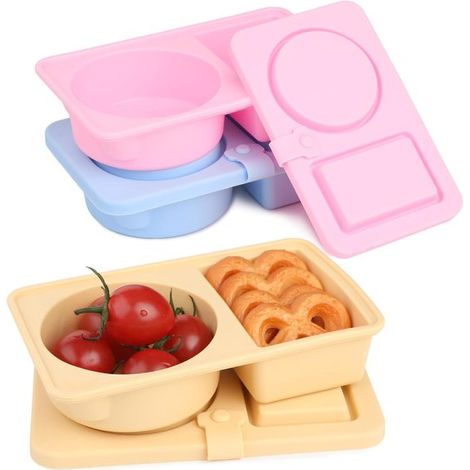 Contenitore per snack in silicone a prova di perdite, confezione da 3 barattoli per spezie con 2 scomparti, mini contenitori per alimenti riutilizzabili con coperchi, condimento per insalata (1/5)