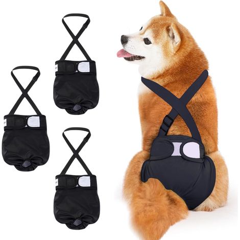 Lot de 3 couches réutilisables pour chien - Avec bretelles amovibles - Culottes anti-chaleur très absorbantes - Culottes lavables pour chiens femelles - Taille L (1/5)