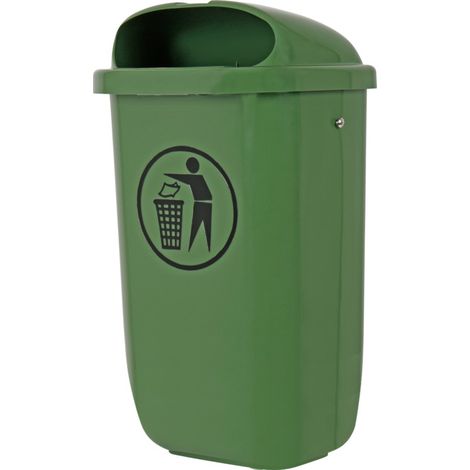 STIER Poubelle avec couvercle anti-pluie, 50 l, vert, lxPxH 432x334x745 mm, poubelle chantier, poubelle murale, poubelle atelier, (1/5)