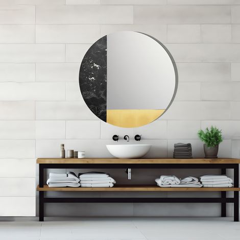 Specchio rotondo 80 cm marmo laminato nero e foglia oro - THOMAS (1/3)